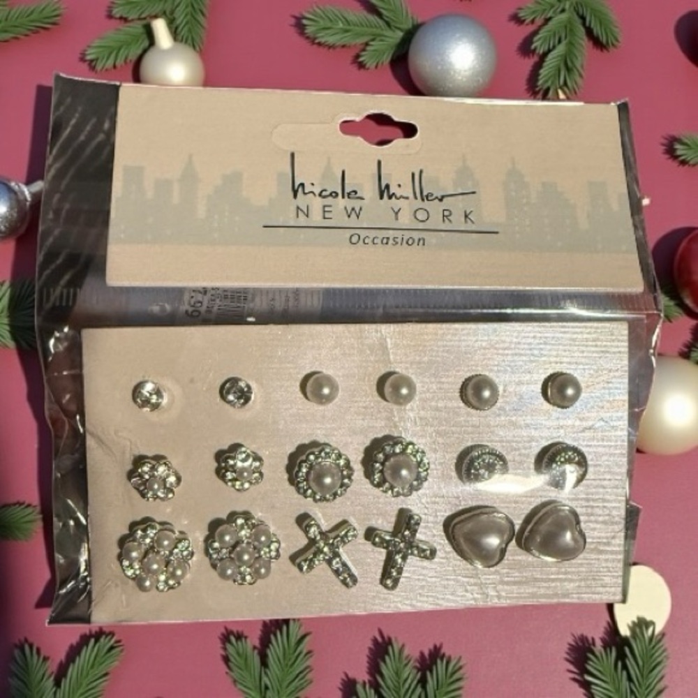 Nicole Miller Silver and Pearl Earring Collection